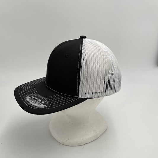 Plain Flat 6P Mesh Trucker Black and White Mesh 12 pack CF6M1822 Cap Hat