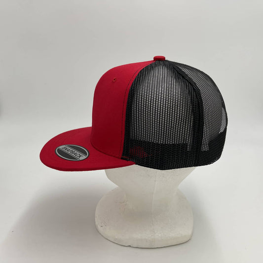 Plain Flat 6P Mesh Trucker Red and Black Mesh 12 pack CF6M1854 Cap Hat