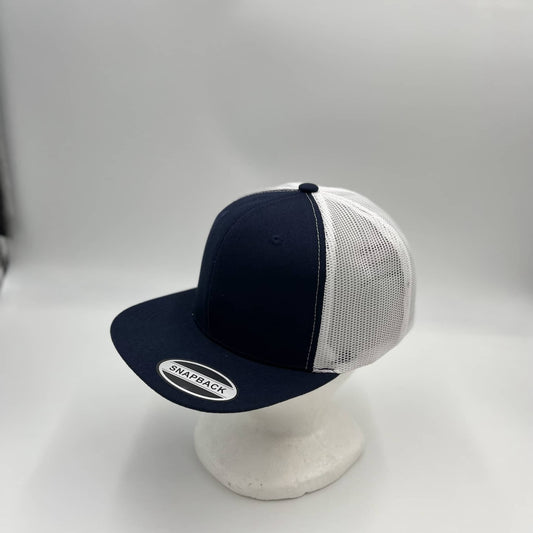 Plain Flat 6P Mesh Trucker Navy Blue and White Mesh 12-pck CF6M1853 Cap Hat