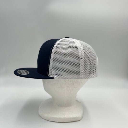 Plain Flat 6P Mesh Trucker Navy Blue and White Mesh 12-pck CF6M1853 Cap Hat