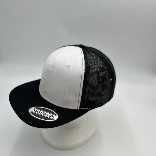 Plain Flat 6P Mesh Trucker White Face and Black Lid and Black Mesh 12-pck CF6M2T2 Cap Hat