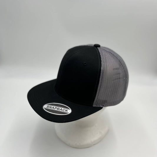 Plain Flat 6P Mesh Trucker Black and Gray Mesh 12-pck CF6M1858 Cap Hat