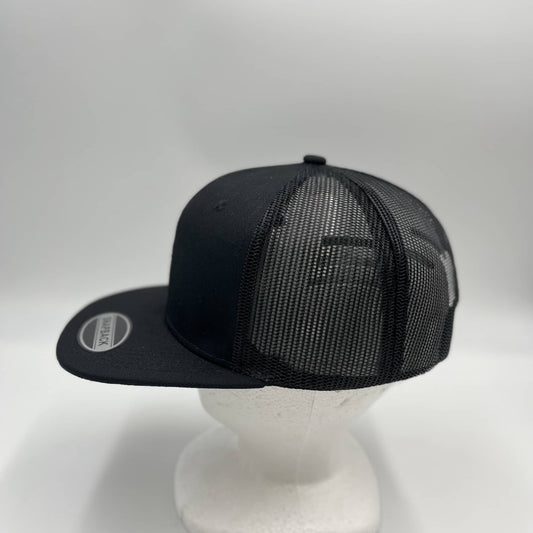 Plain Flat 6P Mesh Trucker Black and Black Mesh 12-pck CF6M1859 Cap Hat