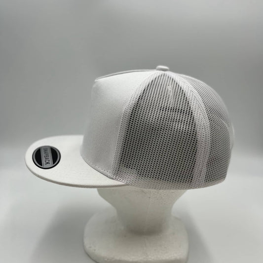 Plain Flat 5P Mesh Trucker White and White 12-pck CF5M1221 Cap Hat