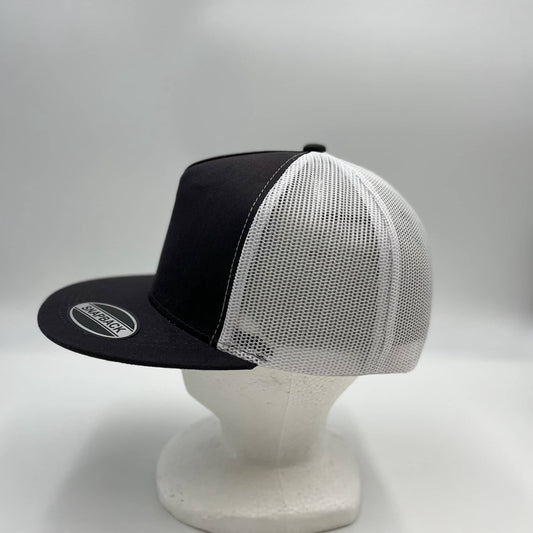 Plain Flat 5P Mesh Trucker Black and White Mesh 12-pck CF5M1216 Cap Hat