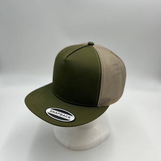 Plain Flat 5P Mesh Trucker Olive and Tan Mesh 12-pck CF5M1217 Cap Hat