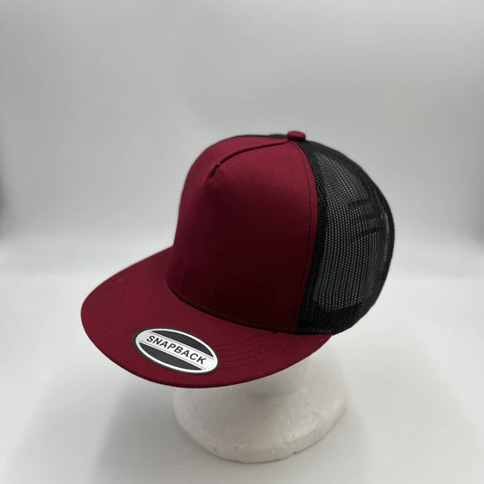 Plain Flat 5P Mesh Trucker Burgandy and Black Mesh 12-pck CF5M1212 Cap Hat