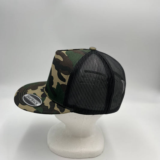 Plain Flat 5P Mesh Trucker Camo II and Black Mesh12-pck CF5M1223 Cap Hat