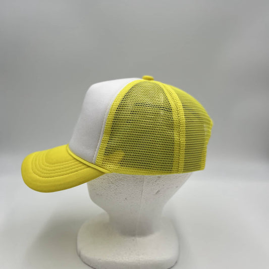 Plain TwoTone Sponge Trucker White Face Yellow Lid and Yellow Mesh 12-pck STMTT07 Cap Hat