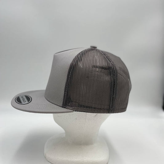 Plain Flat 5P Mesh Trucker Light Gray and Light Gray Mesh 12-pck CF5M1205 Cap Hat