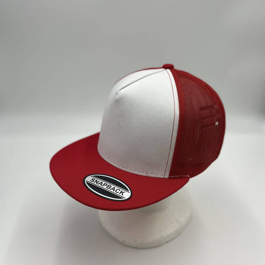 Plain Flat 5P Two Tone Mesh Trucker White Face Red Lid and Red Mesh 12-pck CF5MTT1 Cap Hat