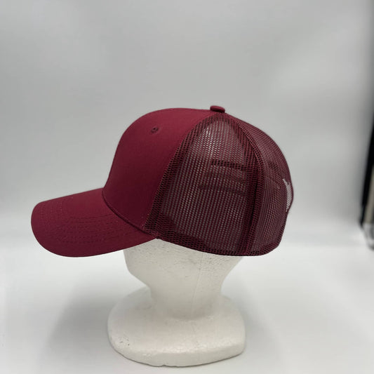 Plain Curve 6 Panel Trucker Burgandy and Burgandy Mesh 12 PACK CTM1134 Cap Hat