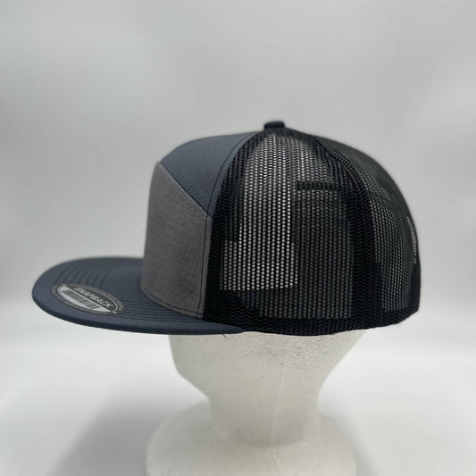 Plain 7 Panel Trucker Dark Gray, Blue, and Black Mesh 12-pck NS7TM14 Cap Hat