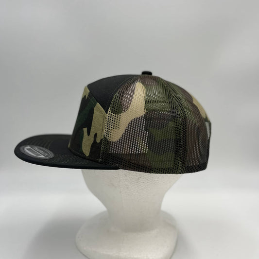 Plain 7 Panel Trucker Green Camo Black Bill and Camo Mesh 12 pack NS7TMC3 Cap Hat