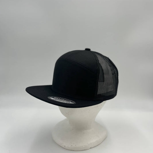 Plain 7 Panel Trucker Black and Black Mesh 12-pck NS7TM13 Cap Hat