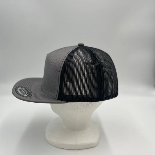 Plain 7 Panel Trucker Grey and Black Eyelets 12 pack NS7TM05 Cap Hat