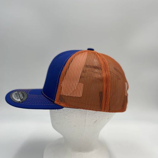 Plain Flat 6P Mesh Trucker Blue and Orange Mesh 12 pack CF6M1849 Cap Hat