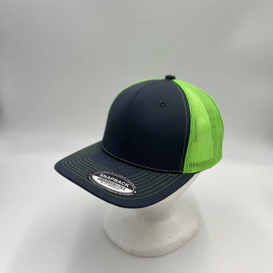 Plain Flat 6P Mesh Trucker Dark Gray and Neon Green Mesh 12 pack CF6M1845 Cap Hat