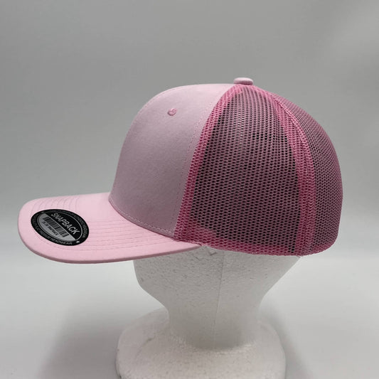 Plain Flat 6P Mesh Trucker Baby Pink and Baby Pink Mesh 12 pack CF6M1807 Cap Hat