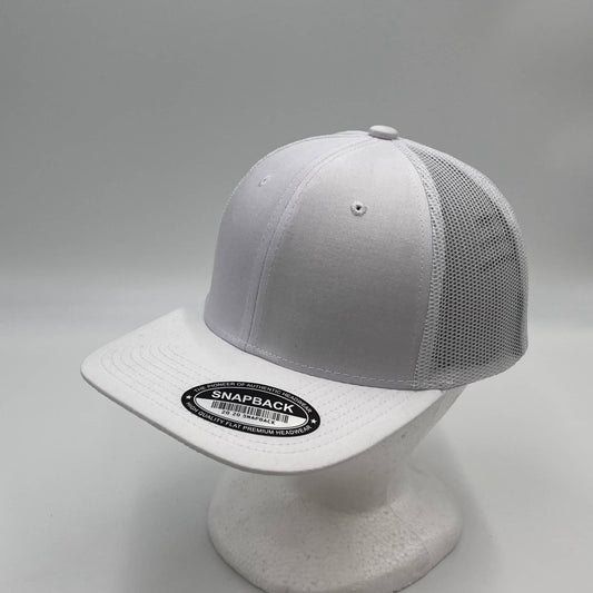 Plain Flat 6P Mesh Trucker White and White Mesh 12 pack CF6M1809 Cap Hat