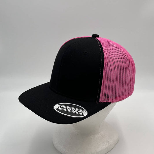 Plain Flat 6P Mesh Trucker Black and Rose Mesh 12 pack CF6M1805 Cap Hat