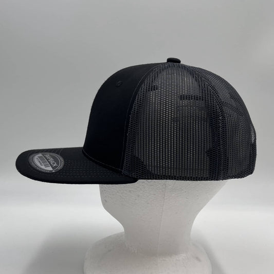 Plain Flat 6P Mesh Trucker Black and Black Mesh 12 pack CF6M1830 Cap Hat