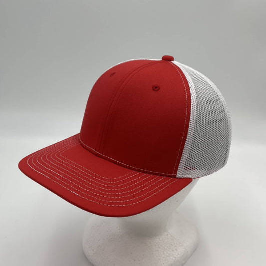 Plain Flat 6P Mesh Trucker Red and White Mesh 12 pack CF6M1820 Cap Hat
