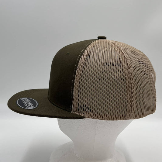 Plain Flat 6P Mesh Trucker Army Green and Tan Mesh 12 pack CF6M1818 Cap Hat