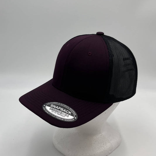 Plain Flat 6P Mesh Trucker Purple and Black Mesh 12 pack CF6M1828 Cap Hat