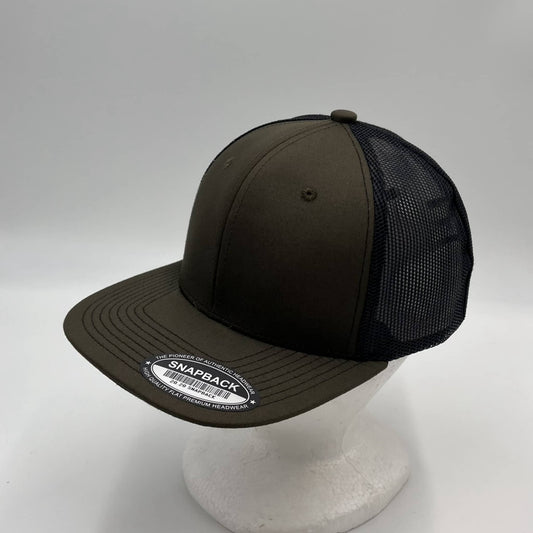 Plain Flat 6P Mesh Trucker Army Green and Black Mesh 12 pack CF6M1817 Cap Hat