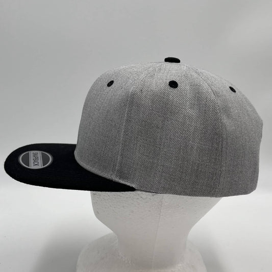 Plain Poly Snapback Light Textured Gray and Black Eyelets/Bill 12 pack PFS0561 Cap Hat