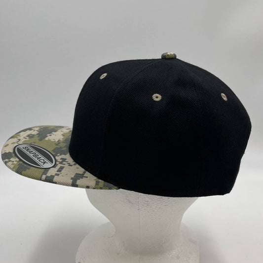 Plain Poly Snapback Black and Digital Green Camo Eyelets/Bill PFS02TC2 Cap Hat