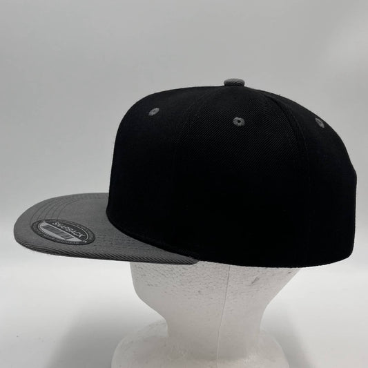 Plain Poly Snapback Black and Dark Gray Eyelets/Bill 12 pack PFS0543 Cap Hat