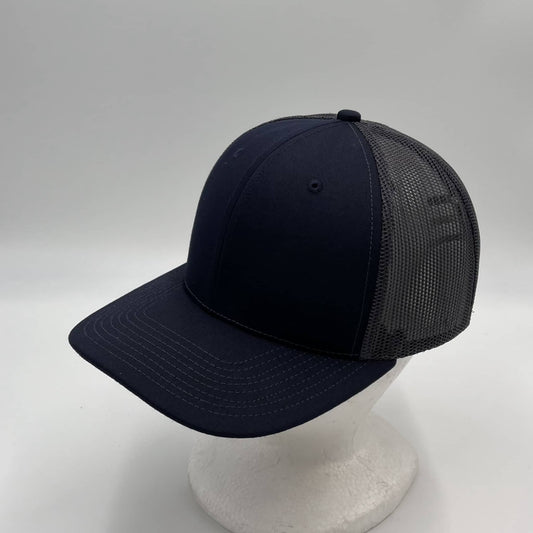 Plain Flat 6P Mesh Trucker Navy Blue and Gray Mesh 12 PACK CF6M1874 Cap Hat