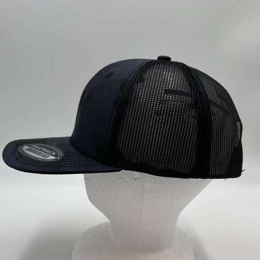 CAMO 6 Panel New Trucker Navy Blue Camo and Black Mesh 12 pack NS6TMC16 Cap Hat