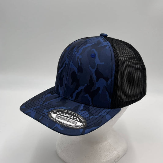 CAMO 6 Panel New Trucker Blue Camo and Black Mesh 12 pack NS6TMC2 Cap Hat