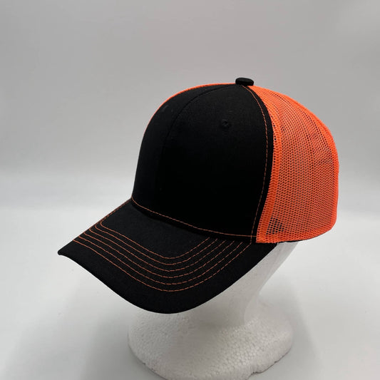 Plain Curve 6 Panel Trucker Black and Orange Mesh 12 pack CTM1112 Cap Hat