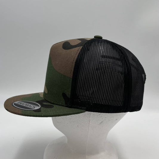Plain Flat 5P Mesh Trucker Camo and Black Mesh 12 pack CF5M1222 Cap Hat