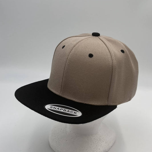 Plain Poly Snapback Tan and Black Eyelets/Bill 12 pack PFS0536 Cap Hat