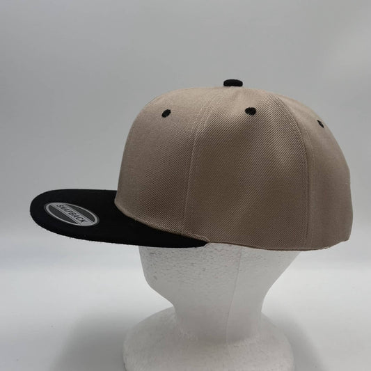 Plain Poly Snapback Tan and Black Eyelets/Bill 12 pack PFS0536 Cap Hat