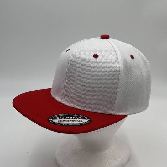Plain Poly Snapback White and Red Eyelets/Bill 12 pack PFS0519 Cap Hat