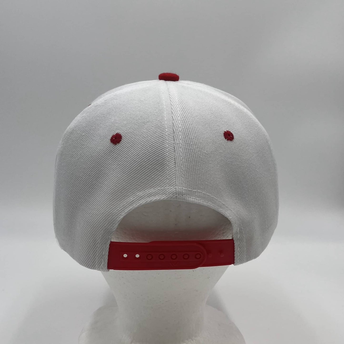 Plain Poly Snapback White and Red Eyelets/Bill 12 pack PFS0519 Cap Hat