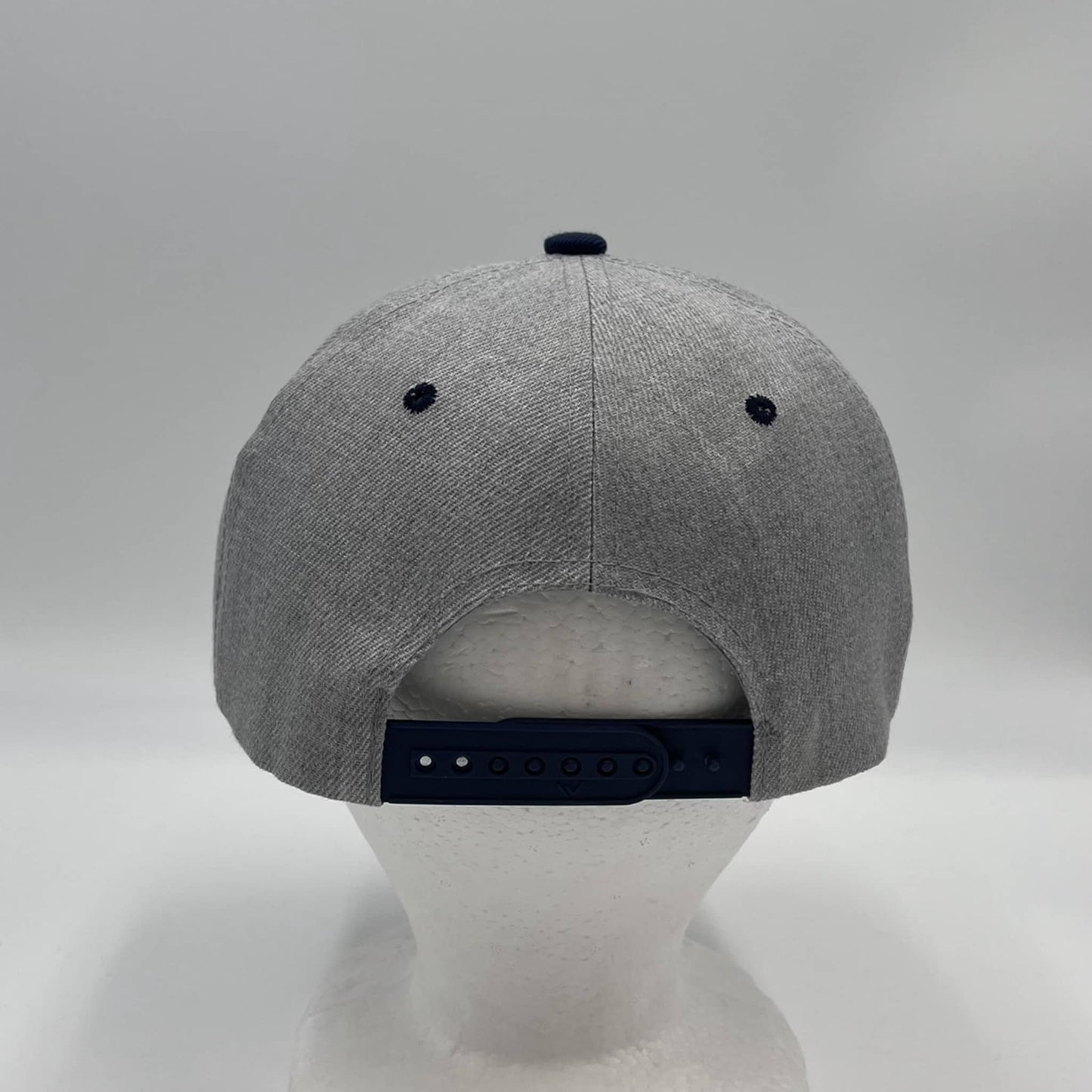 Plain Poly Snapback Light Textured Gray and Navy Blue Eyelets/Bill 12 pack PFS0562 Cap Hat