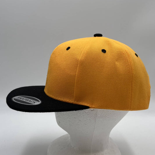 Plain Poly Snapback Yellow and Black Lid 12 pack PFS02T18 Cap Hat