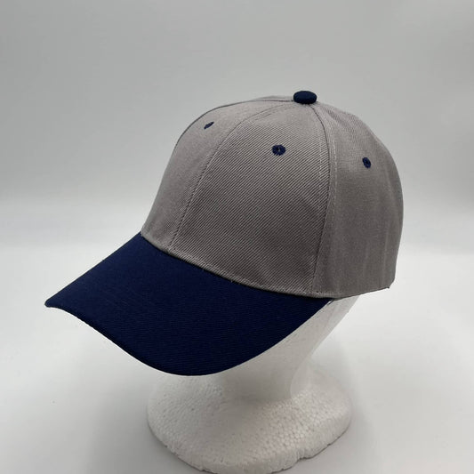 Plain Two Tone Velcro Gray and Navy Blue Eyelets/Bill 12 pack PCV0218 Cap Hat