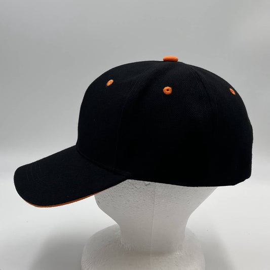 Plain Sandwich Velcro Black and Orange Eyelets 12 pack PCV0329 Cap Hat