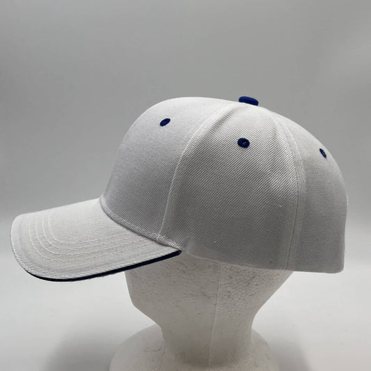 Plain Sandwich Velcro White and Navy Blue Eyelets 12 pack PCV0309 Cap Hat