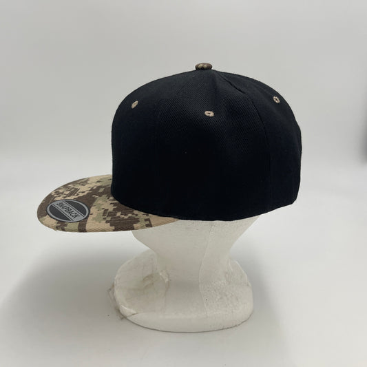 Plain Poly Snapback Black and Digital Brown Camo Eyelets/Bill 12 pack PFS02TC3 Cap Hat