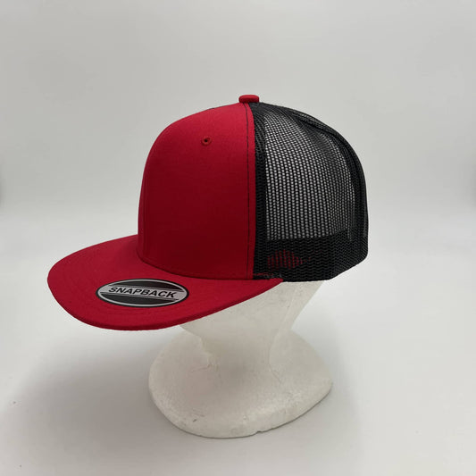 Plain Flat 6P Mesh Trucker Red and Black Mesh 12 pack CF6M1854 Cap Hat