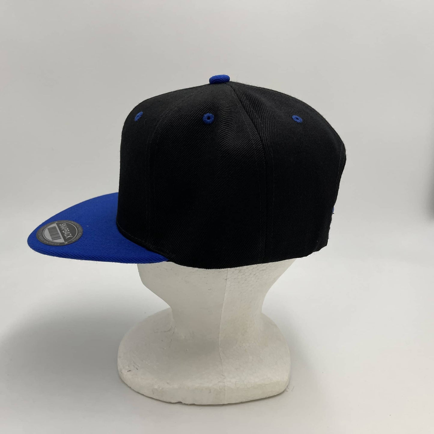 Plain Poly Snapback Black and Blue Eyelets/Bill 12 pack PFS0549 Cap Hat